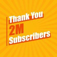 Thanks 2M subscribers, 2000000 subscribers celebration modern colorful design. vector