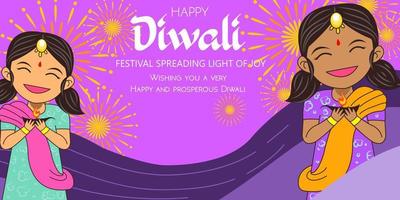 personaje lindo de dibujos animados niña celebrando el día de diwali vector