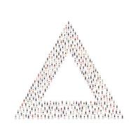 Large group of people silhouette crowded together in triangle shape isolated on white background. Vector illustration