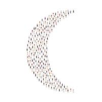 Large group of people silhouette crowded together in crescent moon shape isolated on white background. Vector illustration