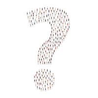 Large group of people different silhouette crowded together in question mark shape isolated on white background. Vector illustration