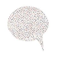 Large group of people silhouette crowded together in speech bubble shape isolated on white background. Vector illustration