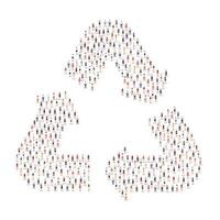 Large group of people different silhouette crowded together in recycle shape isolated on white background. Vector illustration