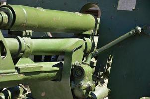A close-up mechanism of a portable weapon of the Soviet Union of World War II, painted in a dark green color photo