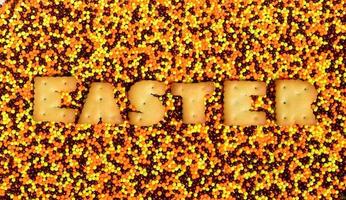 Easter. The word from the edible letters lies on the glazed powder photo