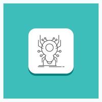 Round Button for Bug. insect. spider. virus. App Line icon Turquoise Background vector