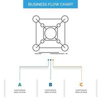Base. center. connection. data. hub Business Flow Chart Design with 3 Steps. Line Icon For Presentation Background Template Place for text vector