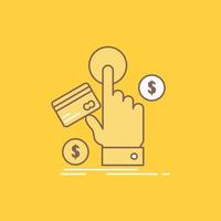 ppc. Click. pay. payment. web Flat Line Filled Icon. Beautiful Logo button over yellow background for UI and UX. website or mobile application vector