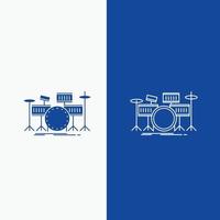 drum. drums. instrument. kit. musical Line and Glyph web Button in Blue color Vertical Banner for UI and UX. website or mobile application vector