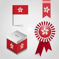 Hong Kong Country Flag place on Vote Box. Ribbon Badge Banner and map Pin vector