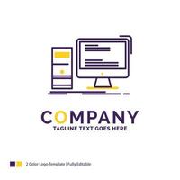 Company Name Logo Design For Computer. desktop. gaming. pc. personal. Purple and yellow Brand Name Design with place for Tagline. Creative Logo template for Small and Large Business. vector