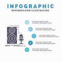 En Vivo. micrófono micrófono. registro. plantilla de infografía de sonido para sitio web y presentación. icono de glifo gris con ilustración de vector de estilo infográfico azul.