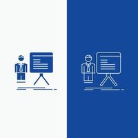presentation. businessman. chart. graph. progress Line and Glyph web Button in Blue color Vertical Banner for UI and UX. website or mobile application vector