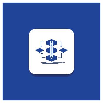 Blue Round Button for Algorithm. design. method. model. process Glyph icon vector
