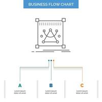 3d. edit. editing. object. resize Business Flow Chart Design with 3 Steps. Line Icon For Presentation Background Template Place for text vector