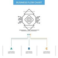 ubicomp. informática. ubicuo. computadora. diseño de diagrama de flujo de negocio de concepto con 3 pasos. icono de línea para el lugar de plantilla de fondo de presentación para texto vector