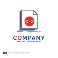 Company Name Logo Design For Code. coding. file. programming. script. Blue and red Brand Name Design with place for Tagline. Abstract Creative Logo template for Small and Large Business. vector