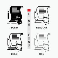 contract. document. paper. sign. agreement. application Icon in Thin. Regular. Bold Line and Glyph Style. Vector illustration