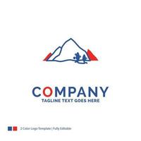 Company Name Logo Design For mountain. landscape. hill. nature. tree. Blue and red Brand Name Design with place for Tagline. Abstract Creative Logo template for Small and Large Business. vector