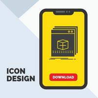 software. aplicación solicitud. expediente. icono de glifo de programa en el móvil para la página de descarga. fondo amarillo vector