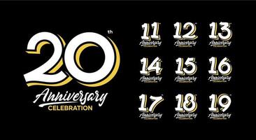 anniversary logotype set 11, 12, 13, 14, 15, 16, 17, 18, 19, 20 vector