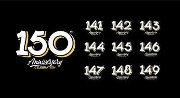 anniversary logotype set 141, 142, 143, 144, 145, 146, 147, 148, 149, 150 vector