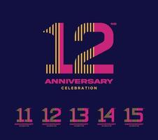 anniversary celebration logotype set. 11 to 15 vector