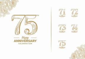 anniversary logotype set with flower element 71, 72, 73, 74, 75 vector