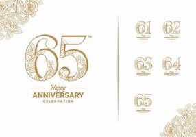 anniversary logotype set with flower element 61, 62, 63, 64, 65 vector