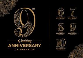 logotipo de aniversario con elemento floral 6, 7, 8, 9, 10 vector