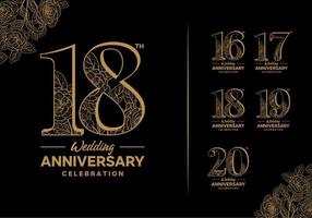 anniversary logotype set with flower element 16, 17, 18, 19, 20 vector