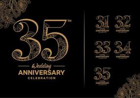 anniversary logotype set with flower element 31, 32, 33, 34, 35 vector