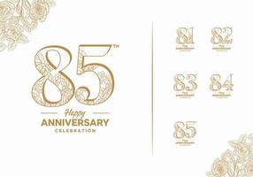 anniversary logotype set with flower element 81, 82, 83, 84, 85 vector