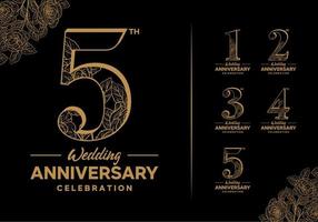 anniversary logotype set with flower element 1, 2, 3, 4, 5 vector