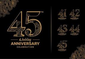 anniversary logotype set with flower element 41, 42, 43, 44, 45 vector