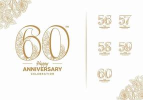 anniversary logotype set with flower element 56, 57, 58, 59, 60 vector