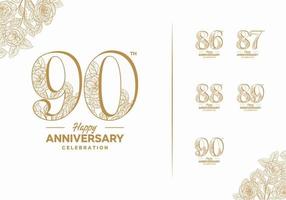 anniversary logotype set with flower element 86, 87, 88, 89, 90 vector