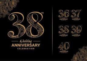 anniversary logotype set with flower element 36, 37, 38, 39, 40 vector