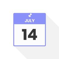 July 14 calendar icon. Date,  Month calendar icon vector illustration