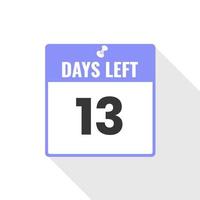 13 Days Left Countdown sales icon. 13 days left to go Promotional banner vector