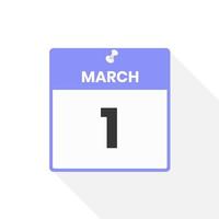 March 1 calendar icon. Date,  Month calendar icon vector illustration