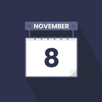 8th November calendar icon. November 8 calendar Date Month icon vector illustrator