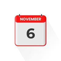 6th November calendar icon. November 6 calendar Date Month icon vector illustrator