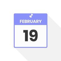 February 19 calendar icon. Date,  Month calendar icon vector illustration