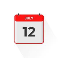 12th July calendar icon. July 12 calendar Date Month icon vector illustrator