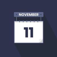 11th November calendar icon. November 11 calendar Date Month icon vector illustrator