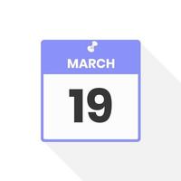 icono de calendario del 19 de marzo. fecha, mes calendario icono vector ilustración
