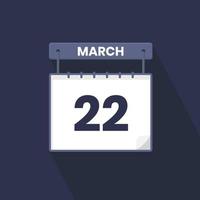 22nd March calendar icon. March 22 calendar Date Month icon vector illustrator