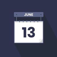 13th June calendar icon. June 13 calendar Date Month icon vector illustrator