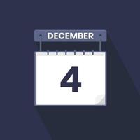 4th December calendar icon. December 4 calendar Date Month icon vector illustrator